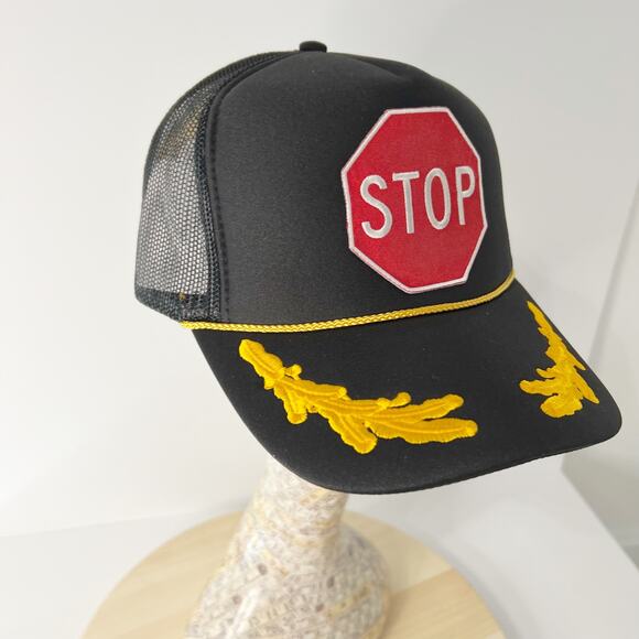 STOP Sign Patch Retro Style Captain Trucker Hat - Picture 1 of 7